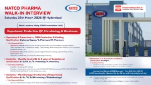 Natco Pharma Walk-in Interview – OSD Production, QC, Microbiology & Warehouse Roles at Vizag on 28th March 2026
