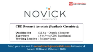 Novick Biosciences Hiring for CRD Research Associate (Synthesis Chemistry)