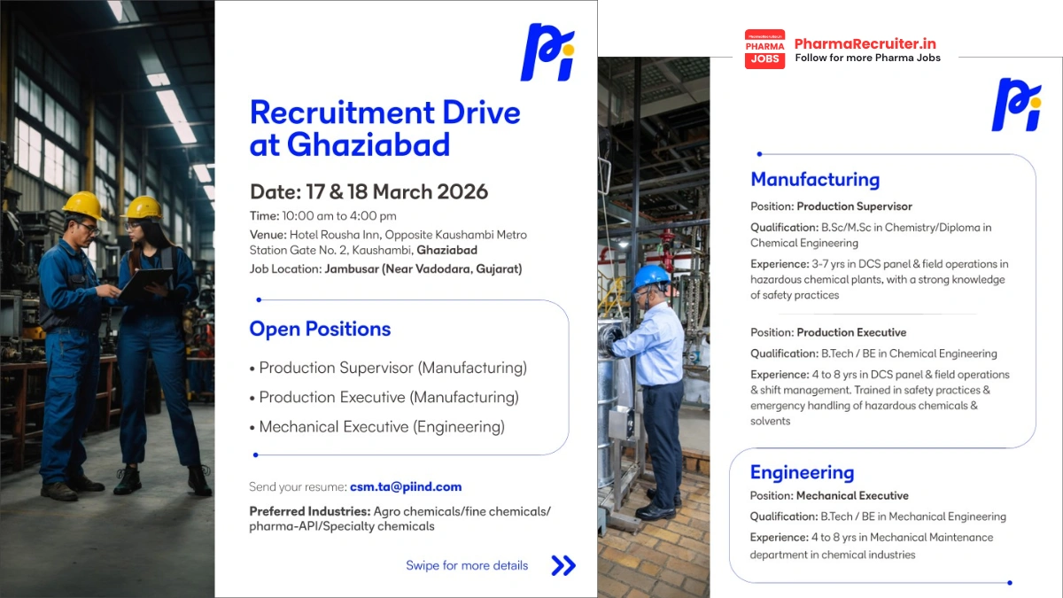 PI Industries Recruitment Drive Hiring for Production and Mechanical Roles