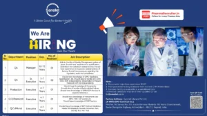Sanolet Lifecare Pvt Ltd Hiring Pharma Jobs in QA, Production & QC – Ahmedabad