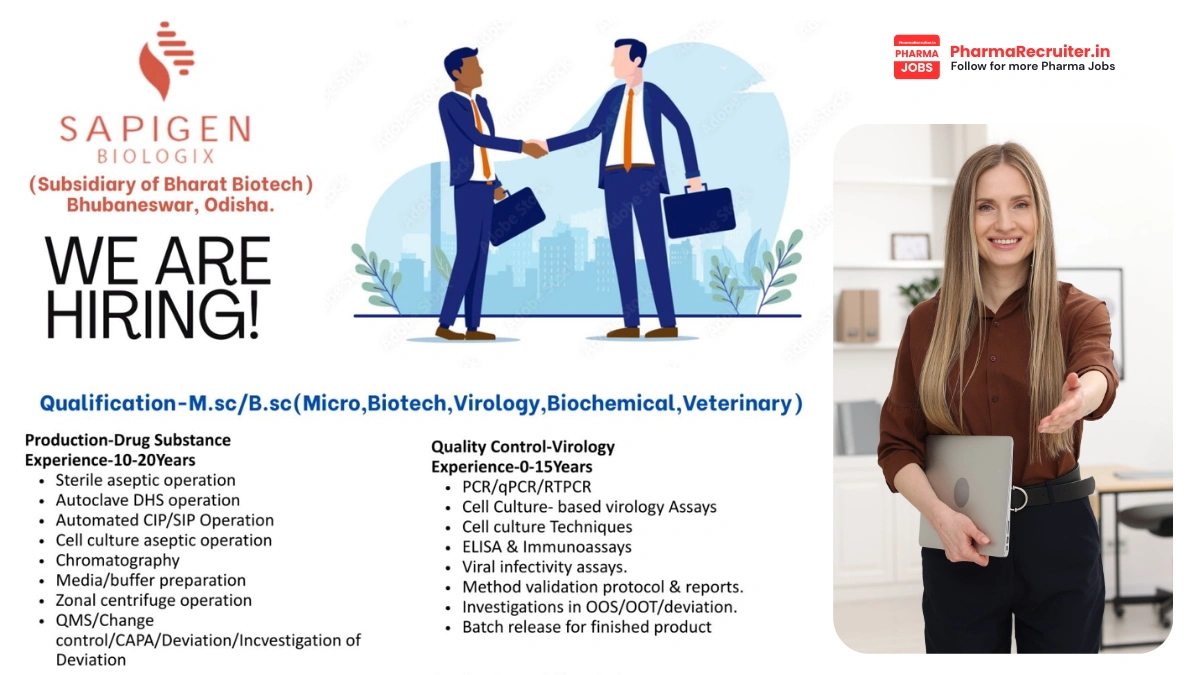 Sapigen Biologix (Bharat Biotech) – Multiple Senior Roles in Production, QC & QA