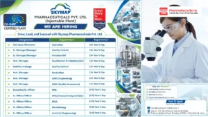 Skymap Pharmaceuticals Pvt. Ltd. Hiring – Senior Leadership & Officer Roles in Production, QC, QA, Validation & Engineering