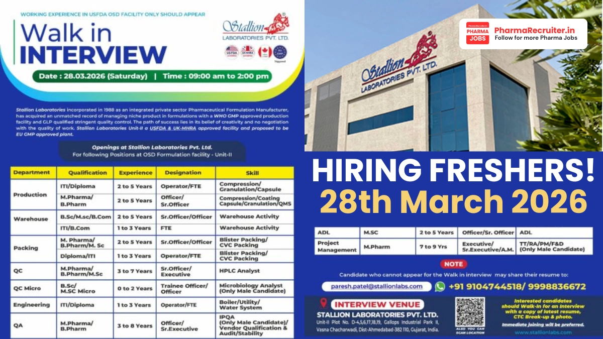 Stallion Laboratories Walk-in Interview on 28 March 2026