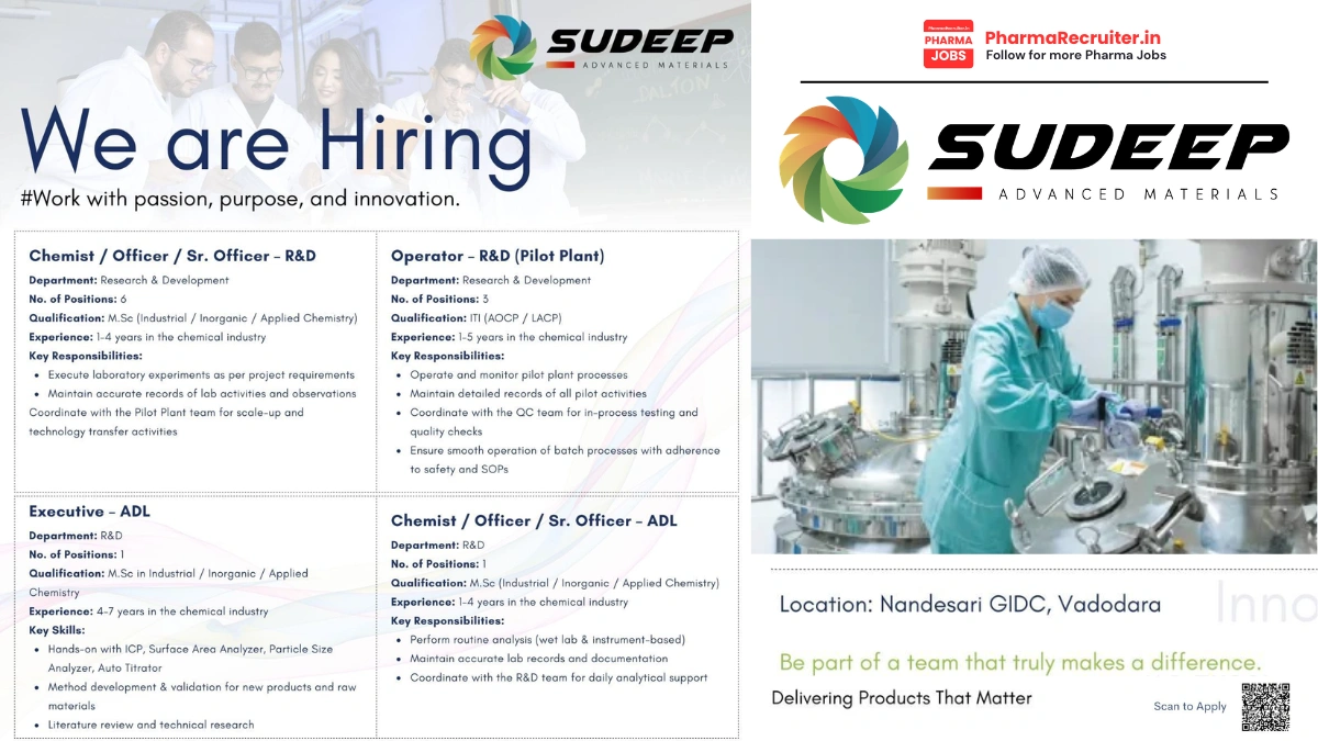 Sudeep Advanced Materials Walk-in Recruitment Drive 2026