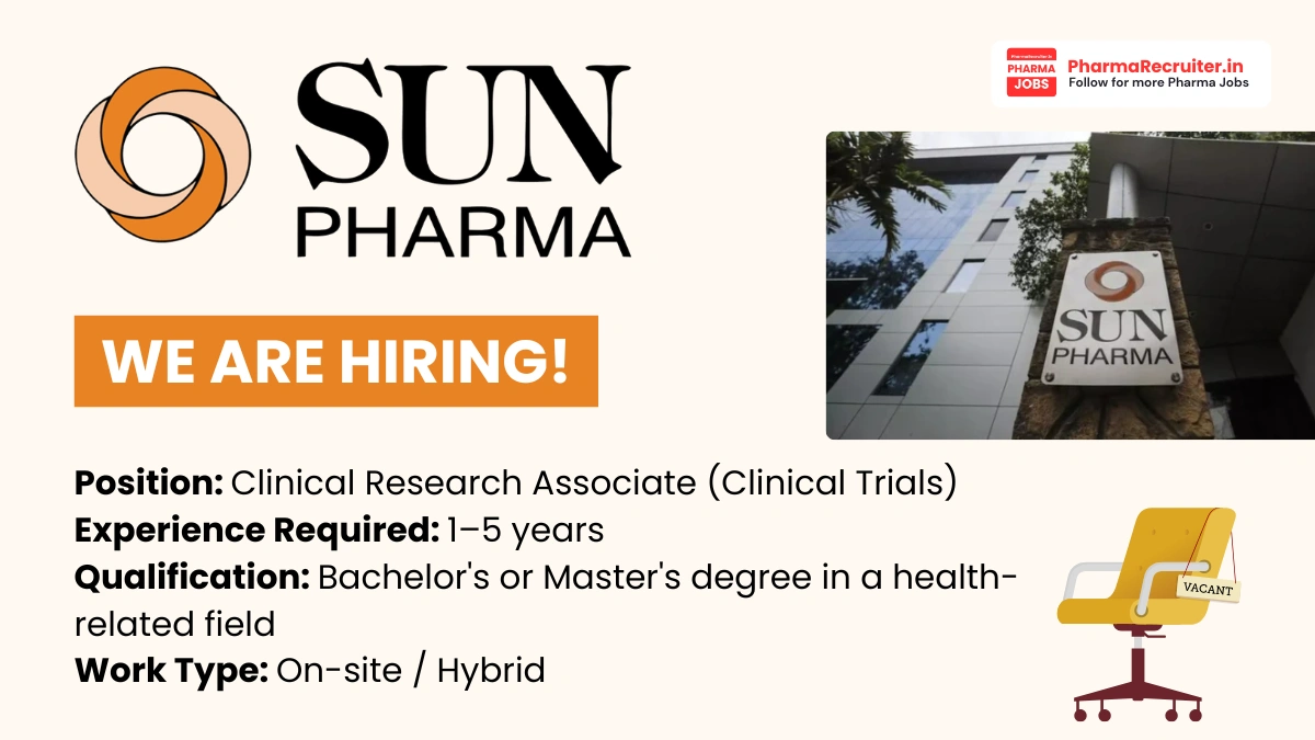 Sun Pharma Hiring Clinical Research Associate 2026