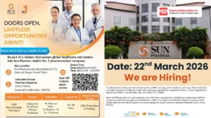 Walk-in Interview at Sun Pharma – OSD Manufacturing & Packing Roles