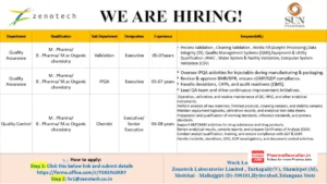 Zenotech Laboratories Walk-in & Online Application for QA & QC Jobs