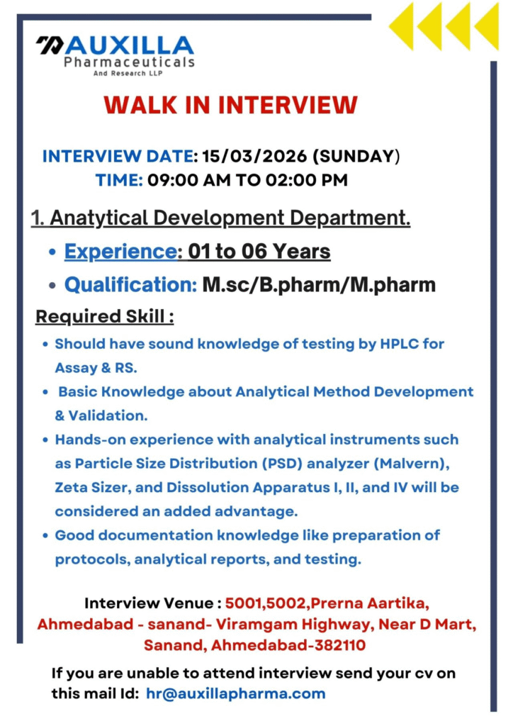 Auxilla Pharmaceuticals Walk-in Interview 2026