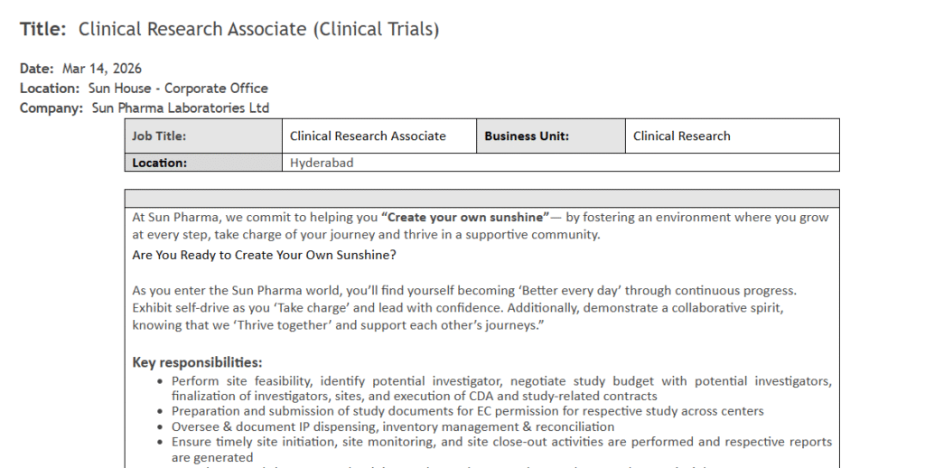 Sun Pharma Hiring