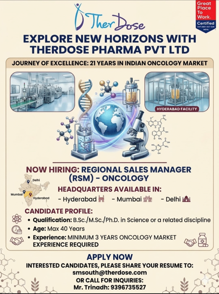 TherDose Pharma Pvt Ltd Hiring – Regional Sales Manager (RSM) – Oncology – Delhi