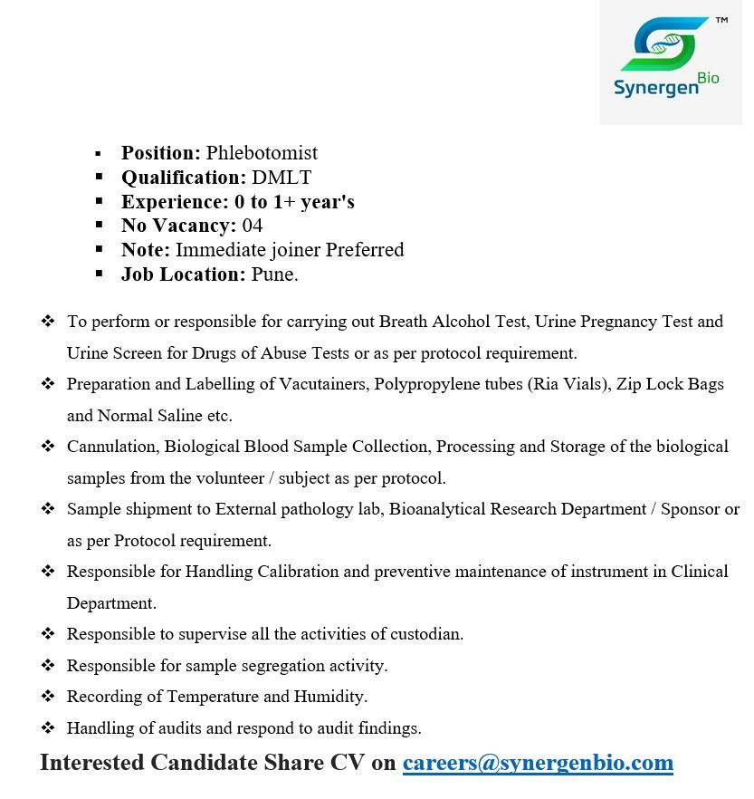 Bio Synergen Hiring – Phlebotomist Roles