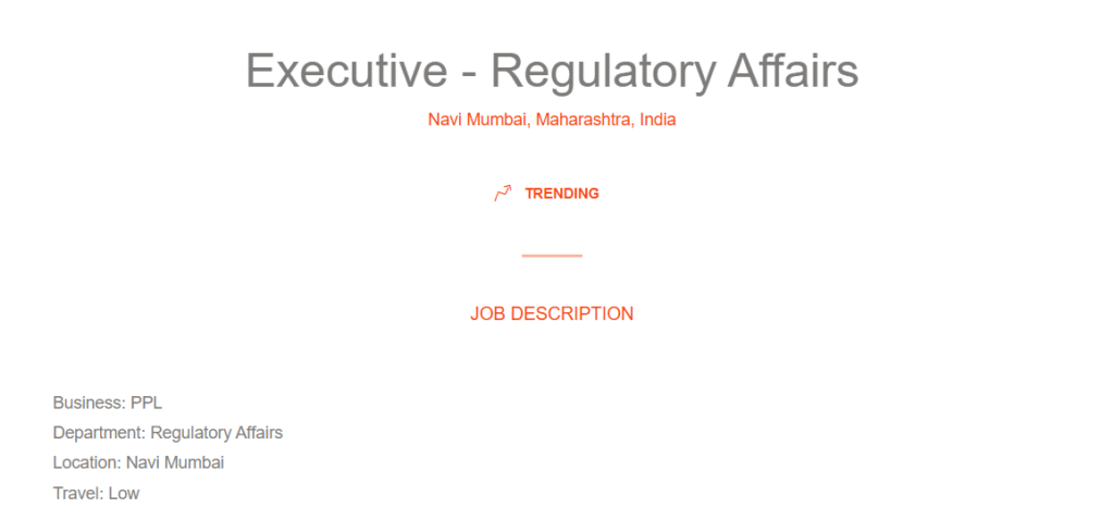 Piramal Pharma Solutions Hiring – Executive Regulatory Affairs at Navi Mumbai, Maharashtra