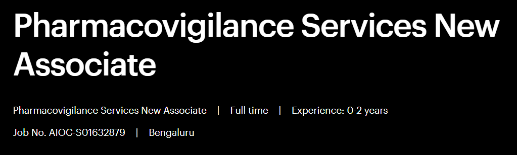 Accenture Hiring – Pharmacovigilance Services New Associate (0–1 Year) in Bengaluru