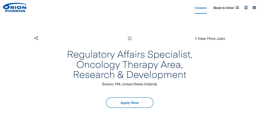 Orion Pharma Hiring for Regulatory Affairs Specialist
