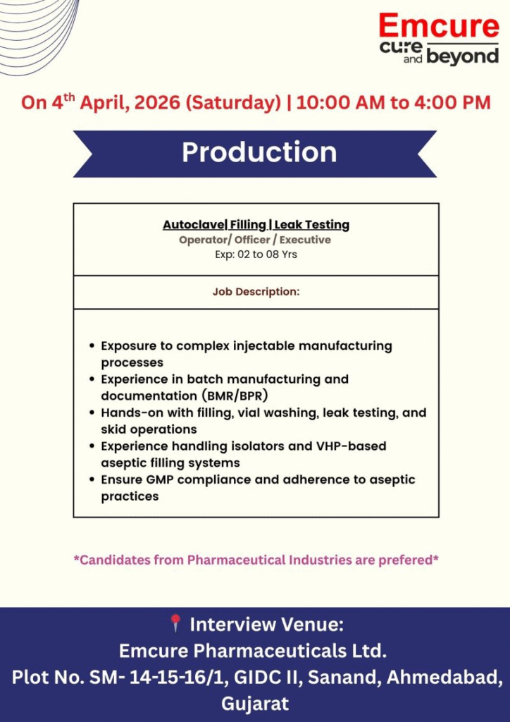 Emcure Pharmaceuticals Job Openings