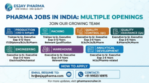 Pharma Jobs in India: Multiple Openings at Esjay Pharma – QA, QC, Production & More