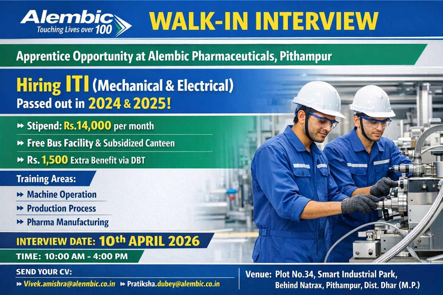 Alembic Pharmaceuticals Apprentice Walk-in Interview 2026 – ITI Jobs in Pharma Industry