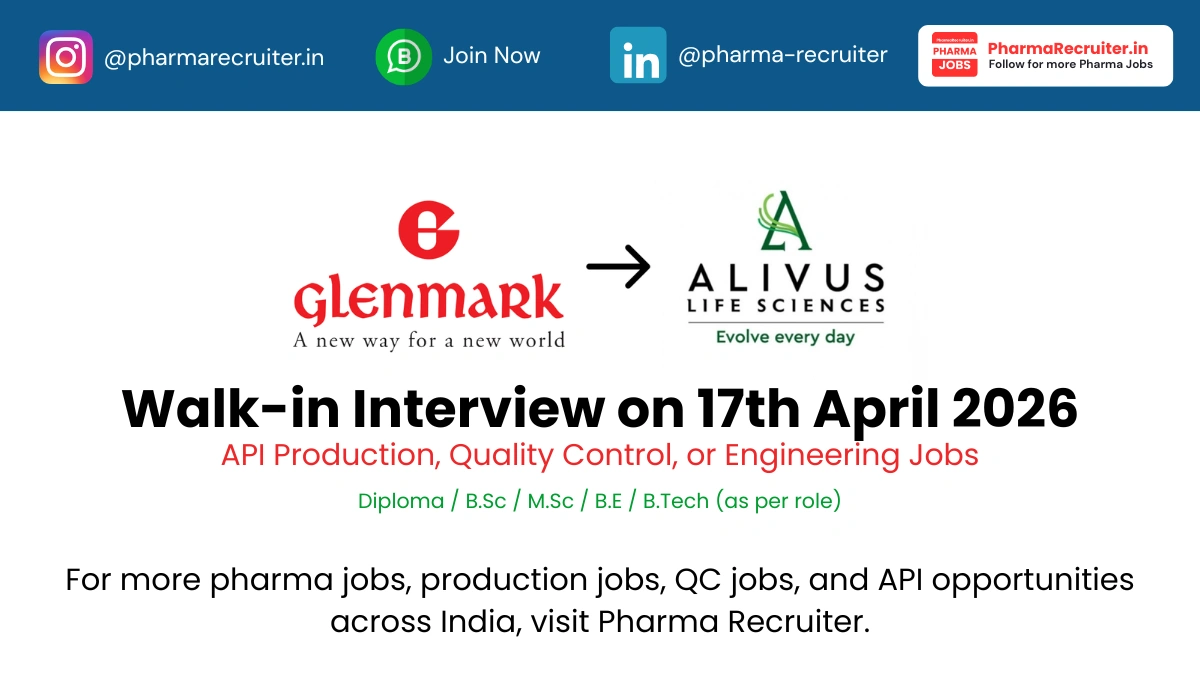 Alivus Life Sciences Hiring Walk-in Interview for API Production, QC & Engineering Jobs