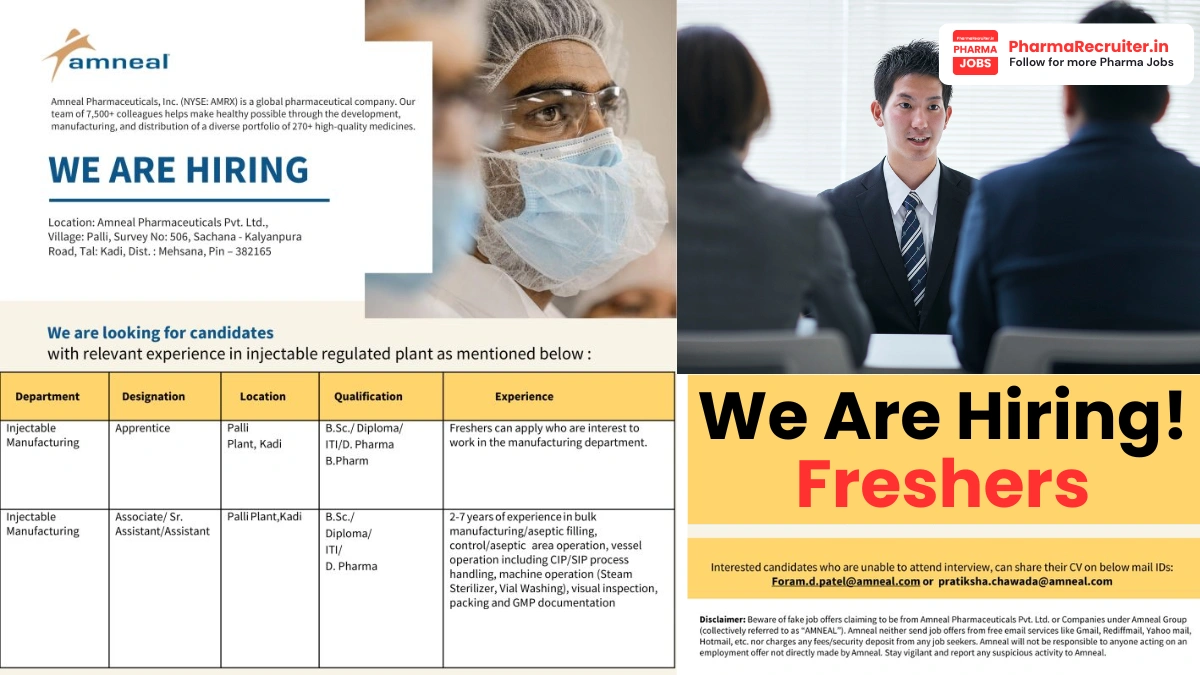 Amneal Hiring Freshers