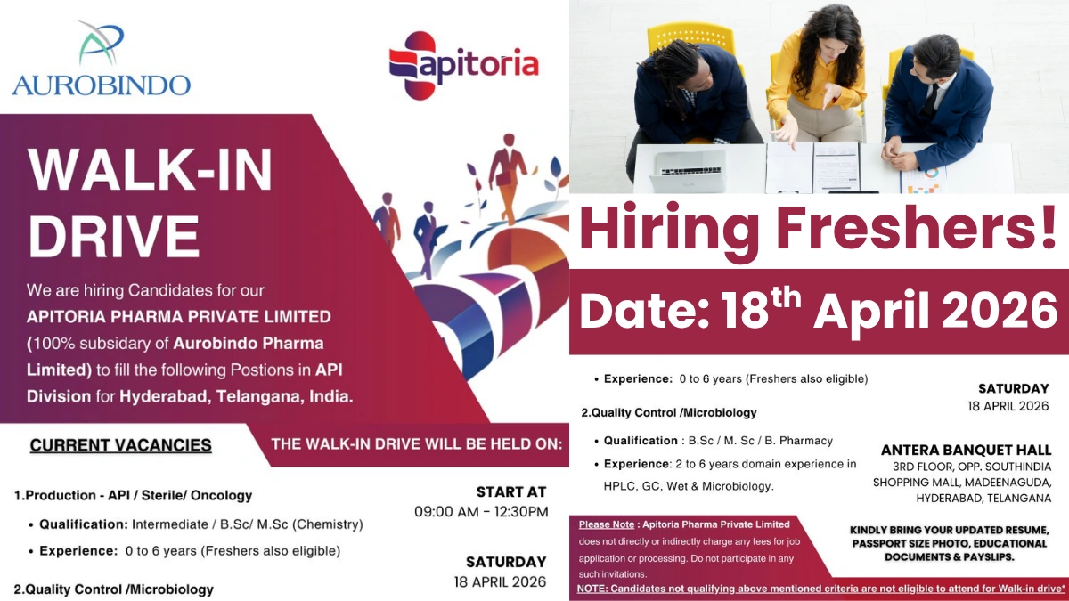 Apitoria Pharma Hiring Freshers
