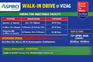 Aspiro Pharma Walk-In Interview 2026 – Production & QMS Jobs in Injectable Facility