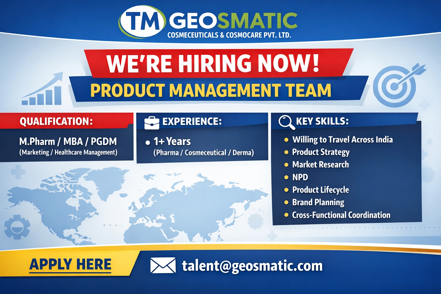 Product Management Pharma Jobs at Geosmatic Cosmeceuticals & Cosmocare Pvt. Ltd.