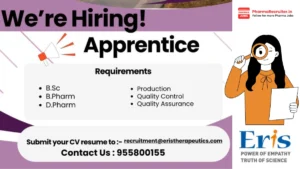 Eris Therapeutics Apprentice Hiring Production, Quality Control (QC), and Quality Assurance (QA)