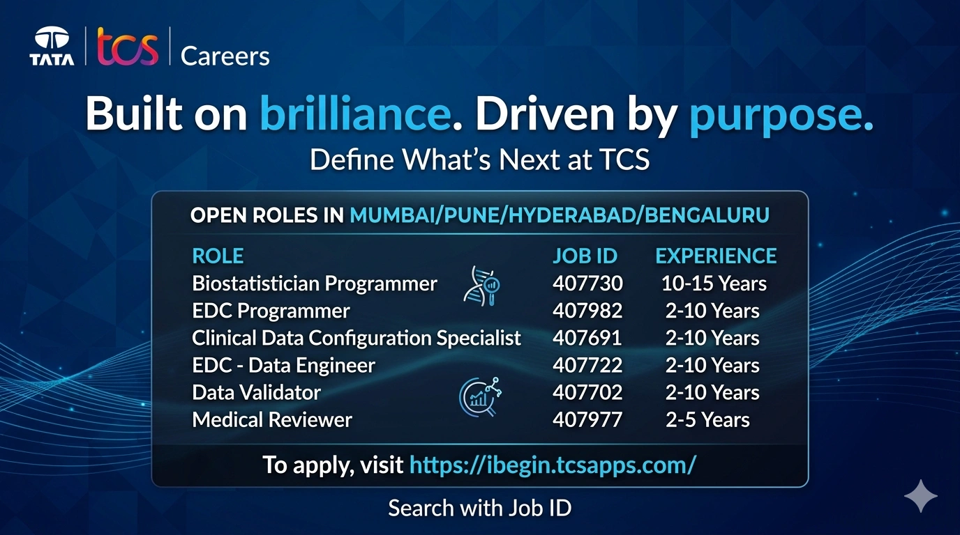 TCS Hiring Biostatisticians, EDC Programmers & Clinical Data Professionals | Pharma Jobs 2026