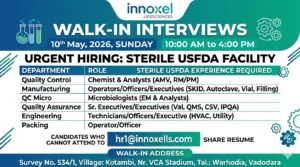 Innoxel Lifesciences Walk-in Interview | QC, QA, Production & Engineering Roles on 10th May 2026 (Sunday)
