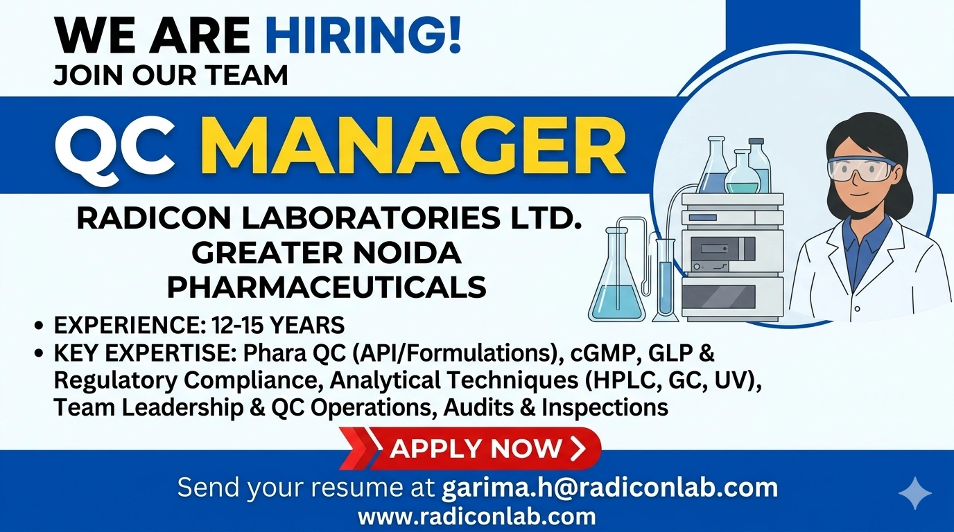 QC Manager Job at Radicon Laboratories Ltd | Pharma QC Jobs in India