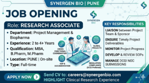 Research Associate Job in Pune | Pharma Jobs at Synergen Bio