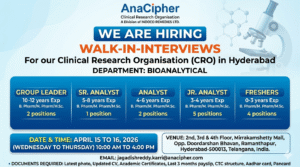 AnaCipher Clinical Research Organisation Walk-In Interview | Bioanalytical Jobs in Hyderabad on April 15 to 16, 2026