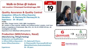 Glenmark Pharmaceuticals - Hiring for QA, QC & Production Jobs