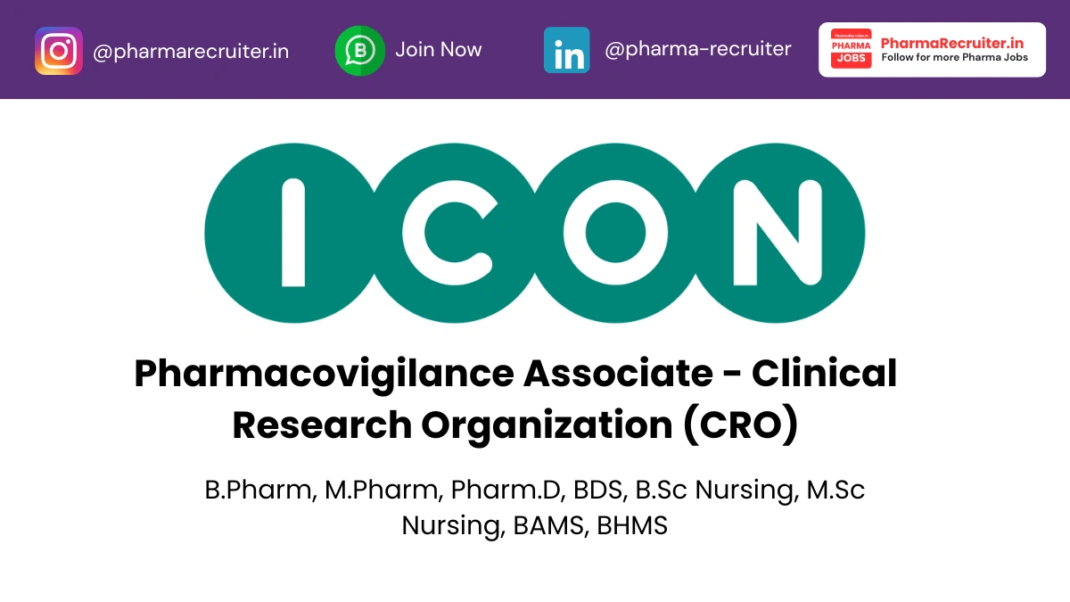 ICON plc Hiring for Pharmacovigilance Associate Job