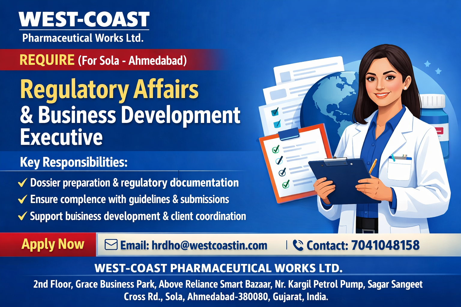 Regulatory Affairs & Business Development Executive Job – West-Coast Pharmaceutical Works Ltd, Ahmedabad