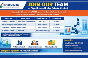 Synthimed Labs Walk-In Interview 2026 – QA, QC, Production & Process Safety Pharma Jobs