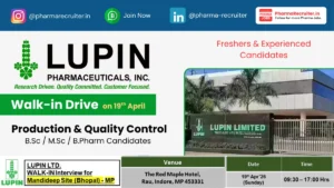 Lupin Ltd - Walk-in Interview for QC & Production Jobs on 19th April
