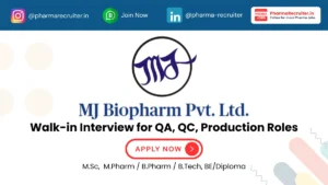 M.J. Biopharm Pvt. Ltd. Walk-In Interview on 26th April 2026