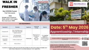 Macleods Pharmaceuticals Walk-In Interview for Freshers on 5th May 2026