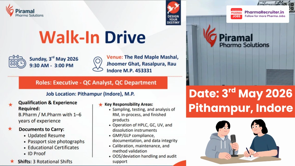 Piramal Hiring for Executive - QC Analyst in the Quality Control department.