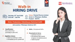 Piramal Pharma Solutions Walk-in Interview 25th April 2026