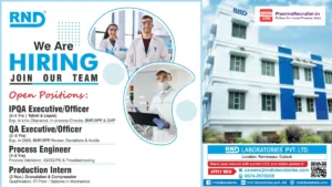 RND Laboratories Hiring IPQA, QA, Process Engineer & Production Intern