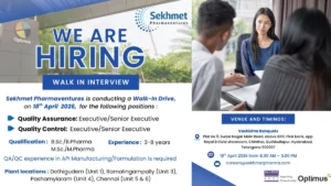 Sekhmet Pharmaventures Walk-in Interview 2026