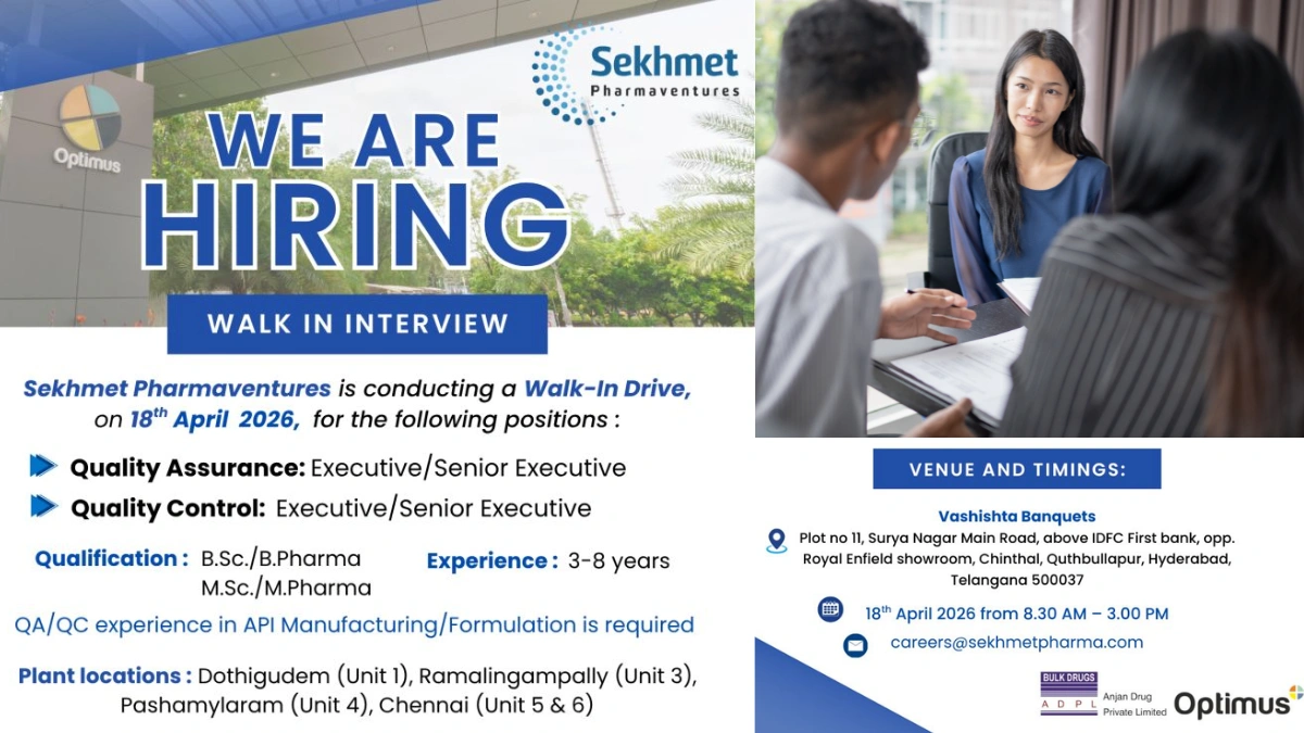 Sekhmet Pharmaventures Walk-in Interview 2026