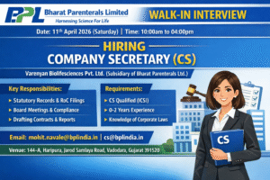 Company Secretary (CS) Job | Walk-in Interview at Bharat Parenterals Limited on 11th April 2026 (Saturday)