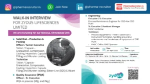 Zydus Lifesciences Walk-in Interview on 25th April 2026