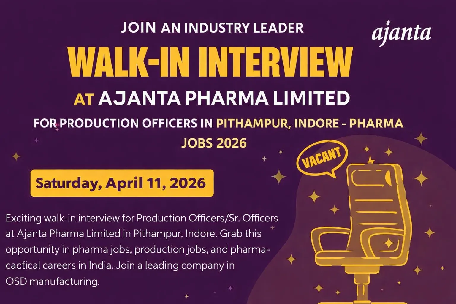 Walk-in Interview at Ajanta Pharma Limited for Production Officers
