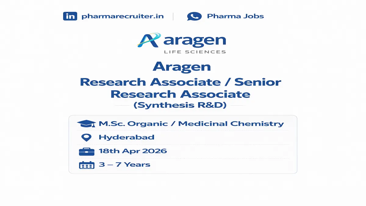 Aragen is hiring M.Sc. Organic Chemistry professionals for pharma jobs