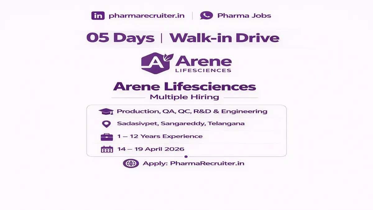 Arene Lifesciences Limited Walk-in Interview 14th April 2026