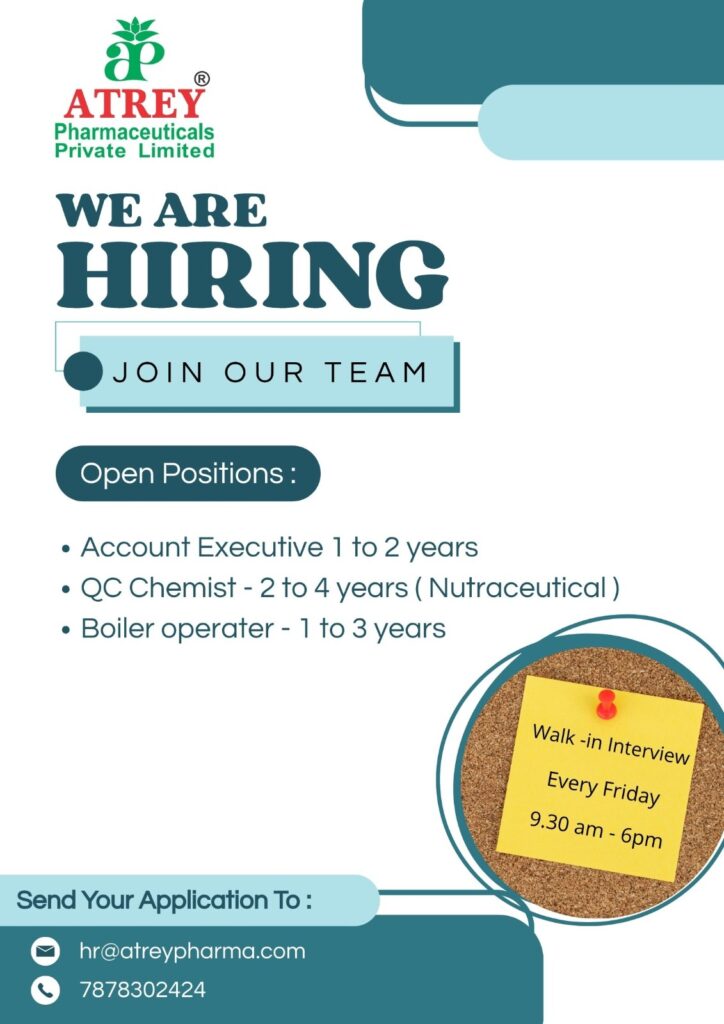 ATREY Pharmaceuticals Private Limited Hiring – Walk-in Interview for QC Jobs, Pharma Jobs & Production Roles on Every Friday